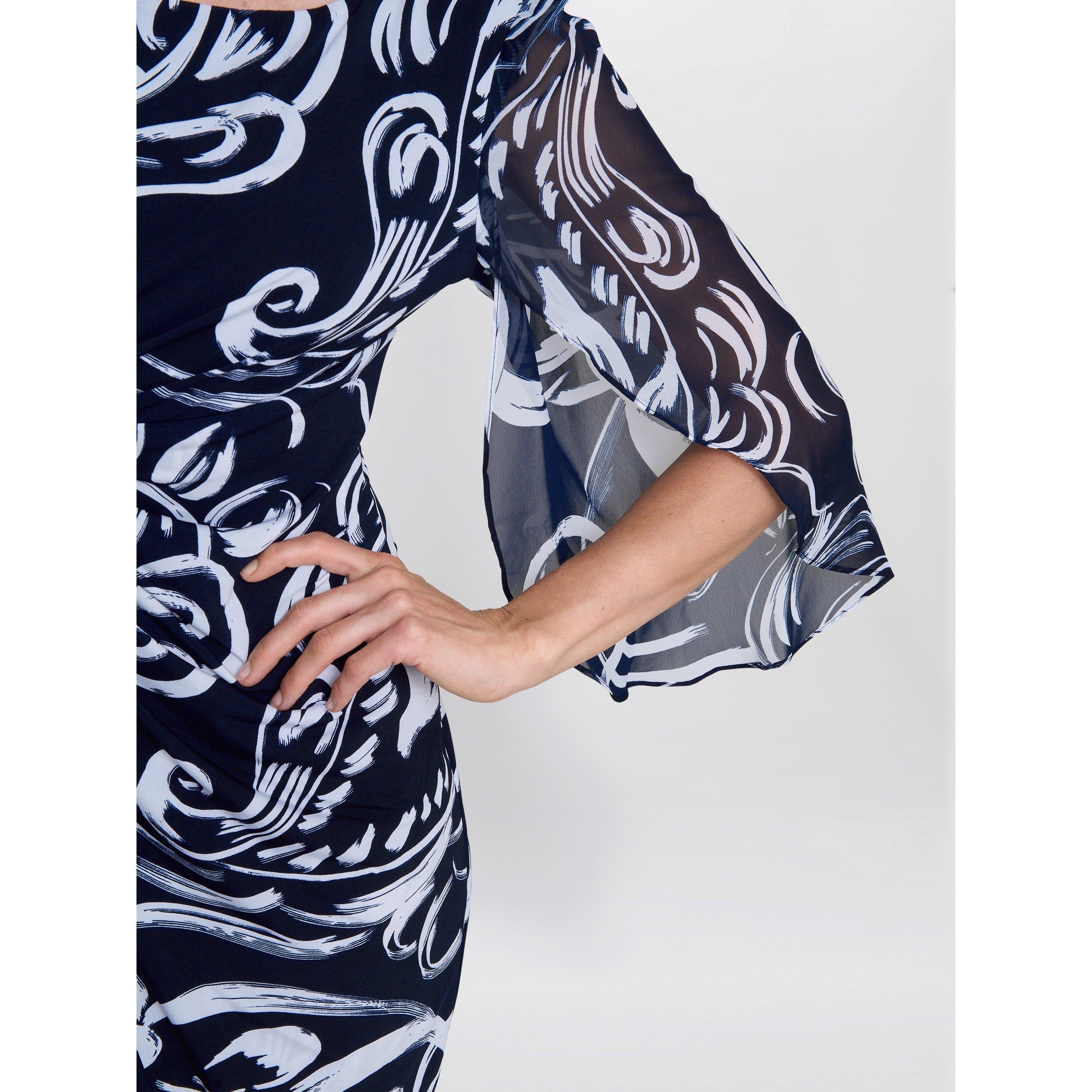 Navy / White - Gina Bacconi - Women's IGA Abstract Print Cocktail Dress - 5