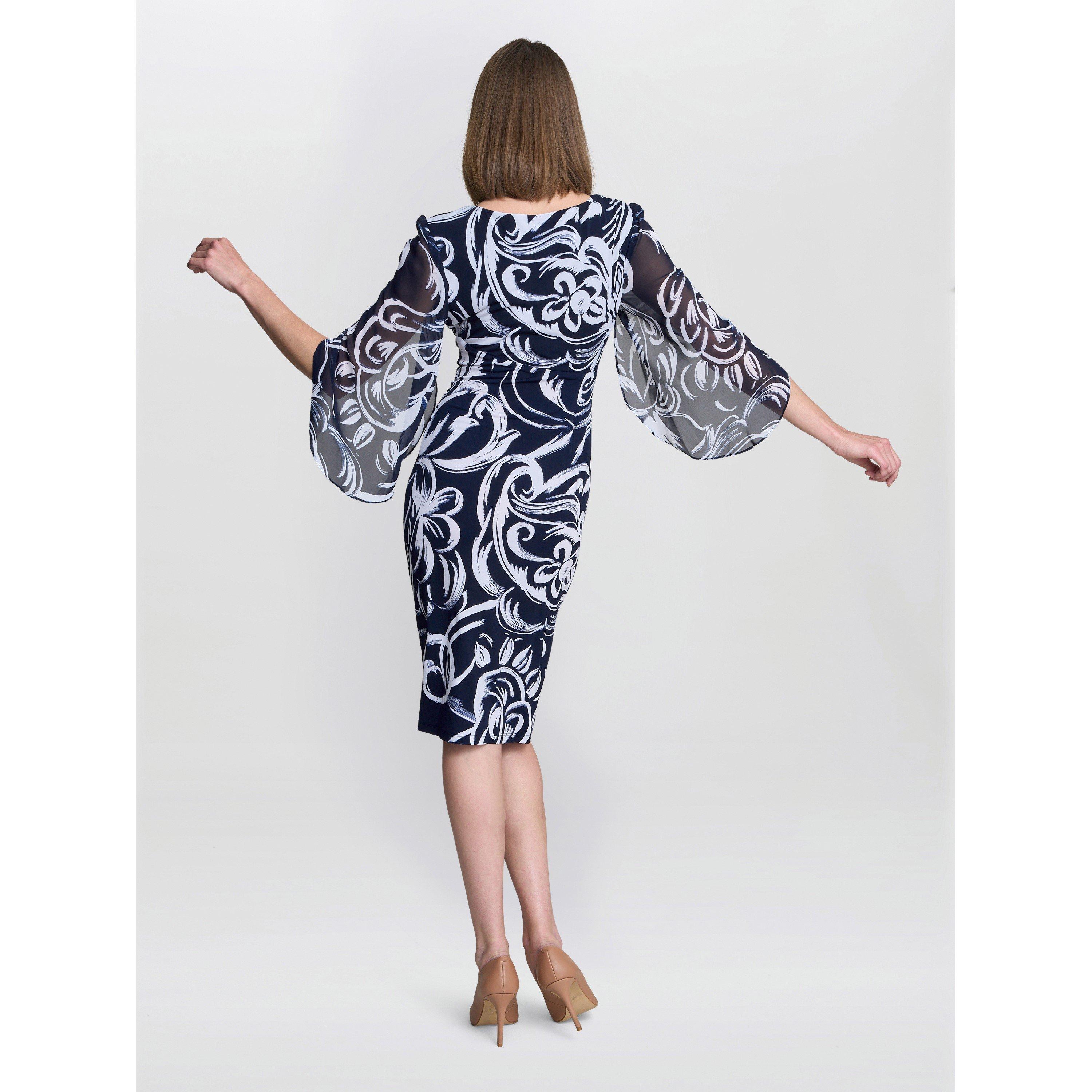 Navy / White - Gina Bacconi - Women's IGA Abstract Print Cocktail Dress - 6