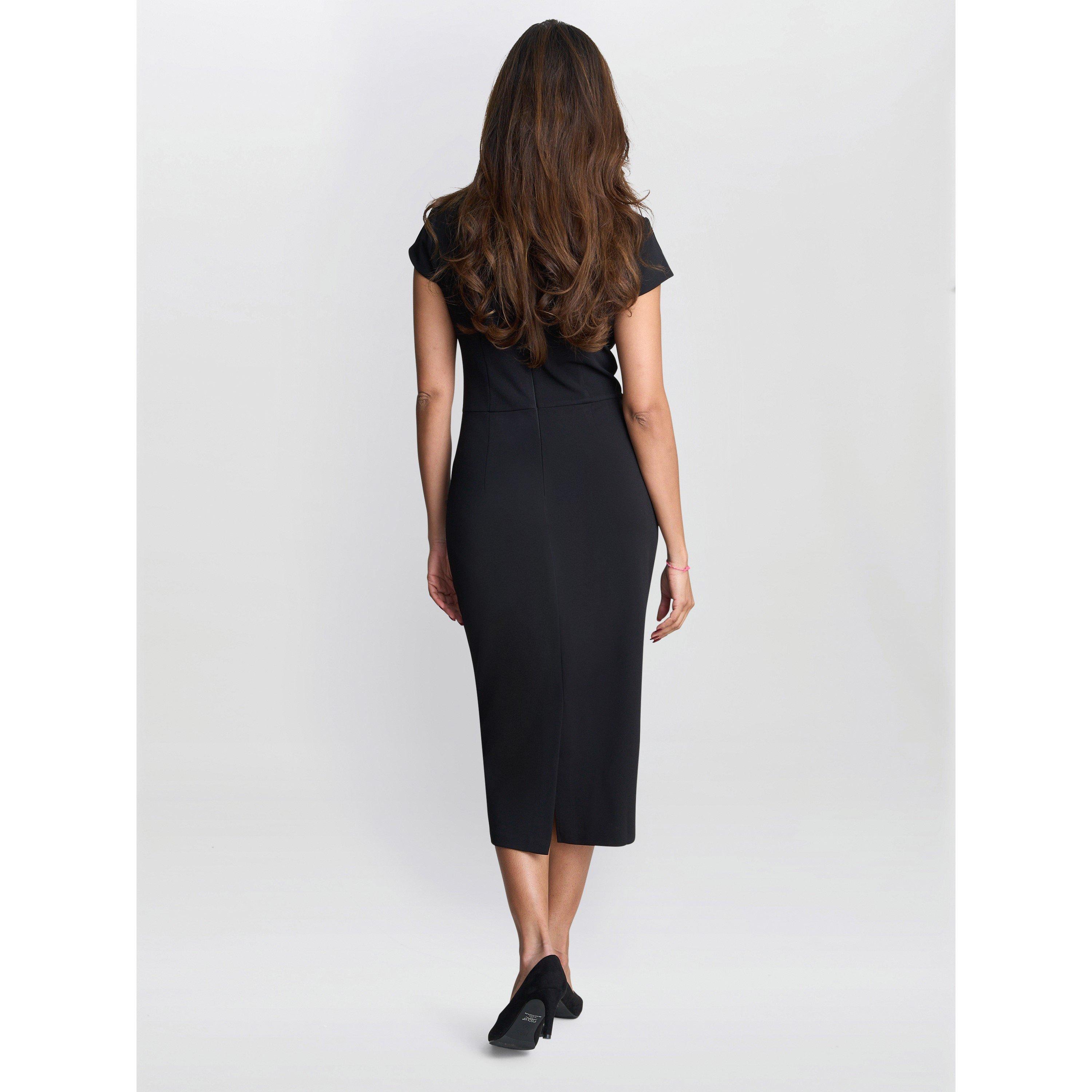 Black - Gina Bacconi - Women's Maurine Ruched Midi Bodycon Dress - 3