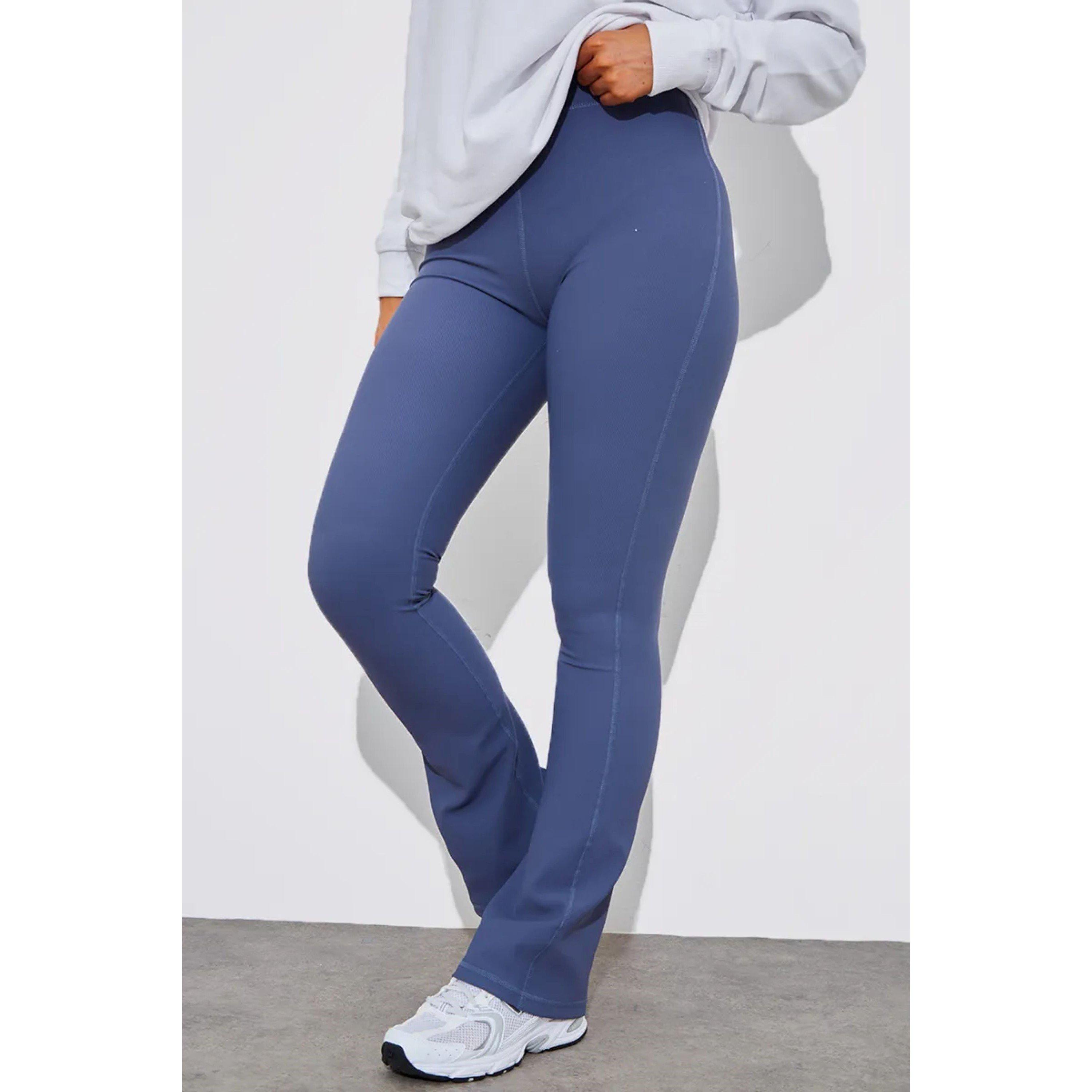 Blue - In The Style - Blue High Waist Kick Flare Rib Trouser - 3