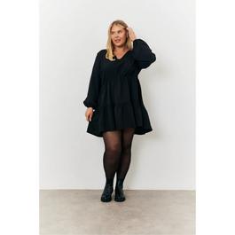 In The Style Black V Neck Tiered Balloon Sleeve Smock Dress