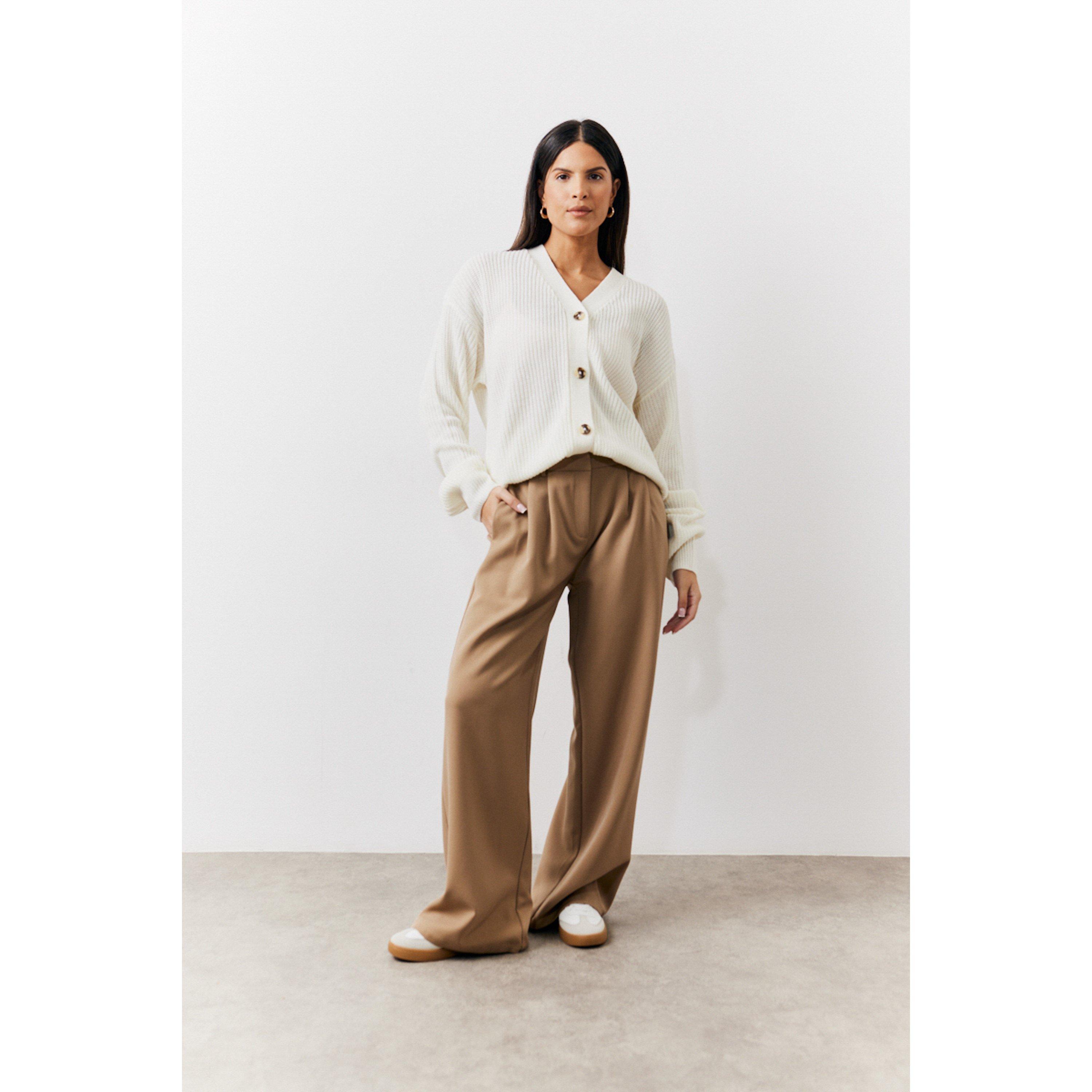 Brown - In The Style - Tall Brown Adjustable Pleat Wide Leg Trouser - 1