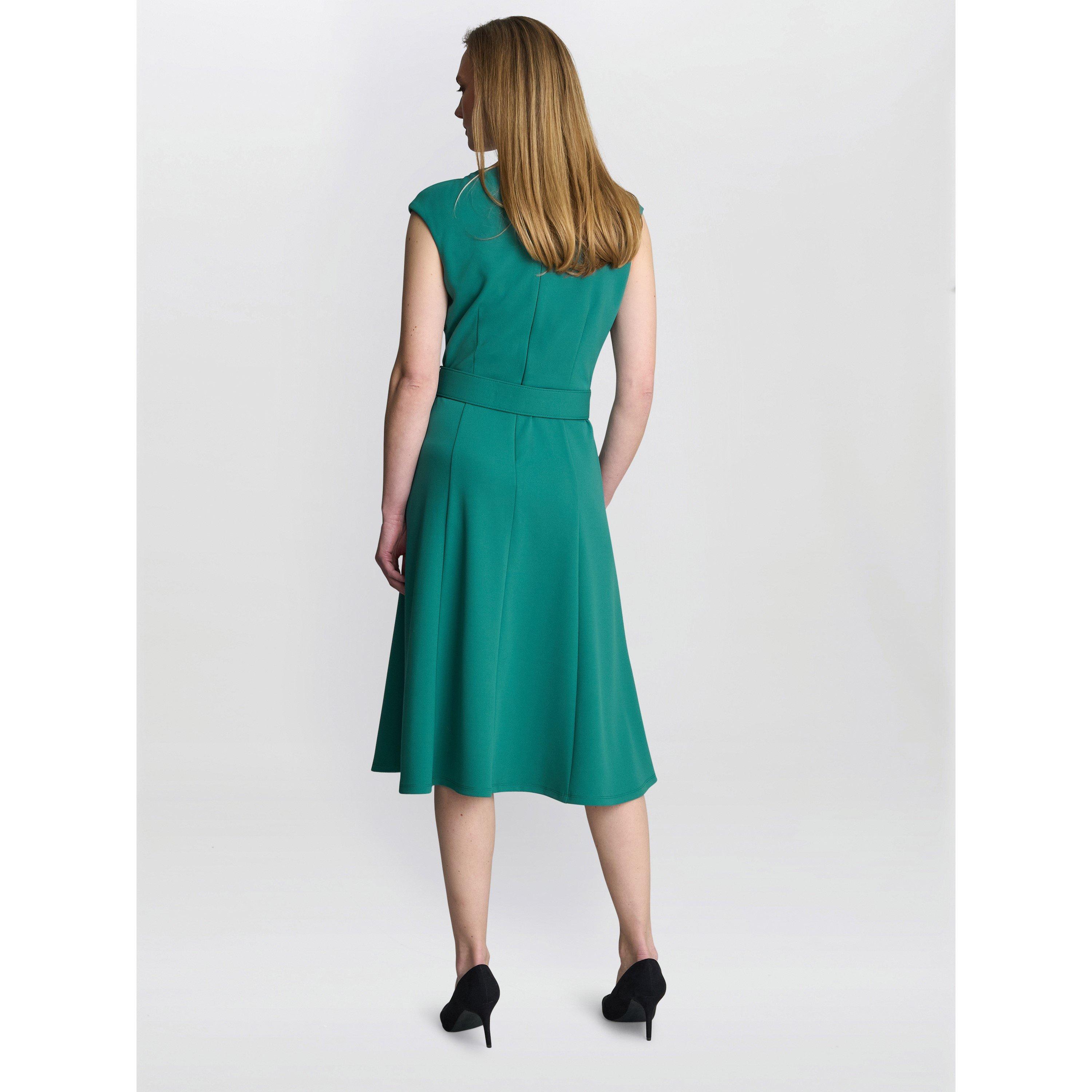 Green - Gina Bacconi - Women's Mary Belted Fit and Flare Dress - 2