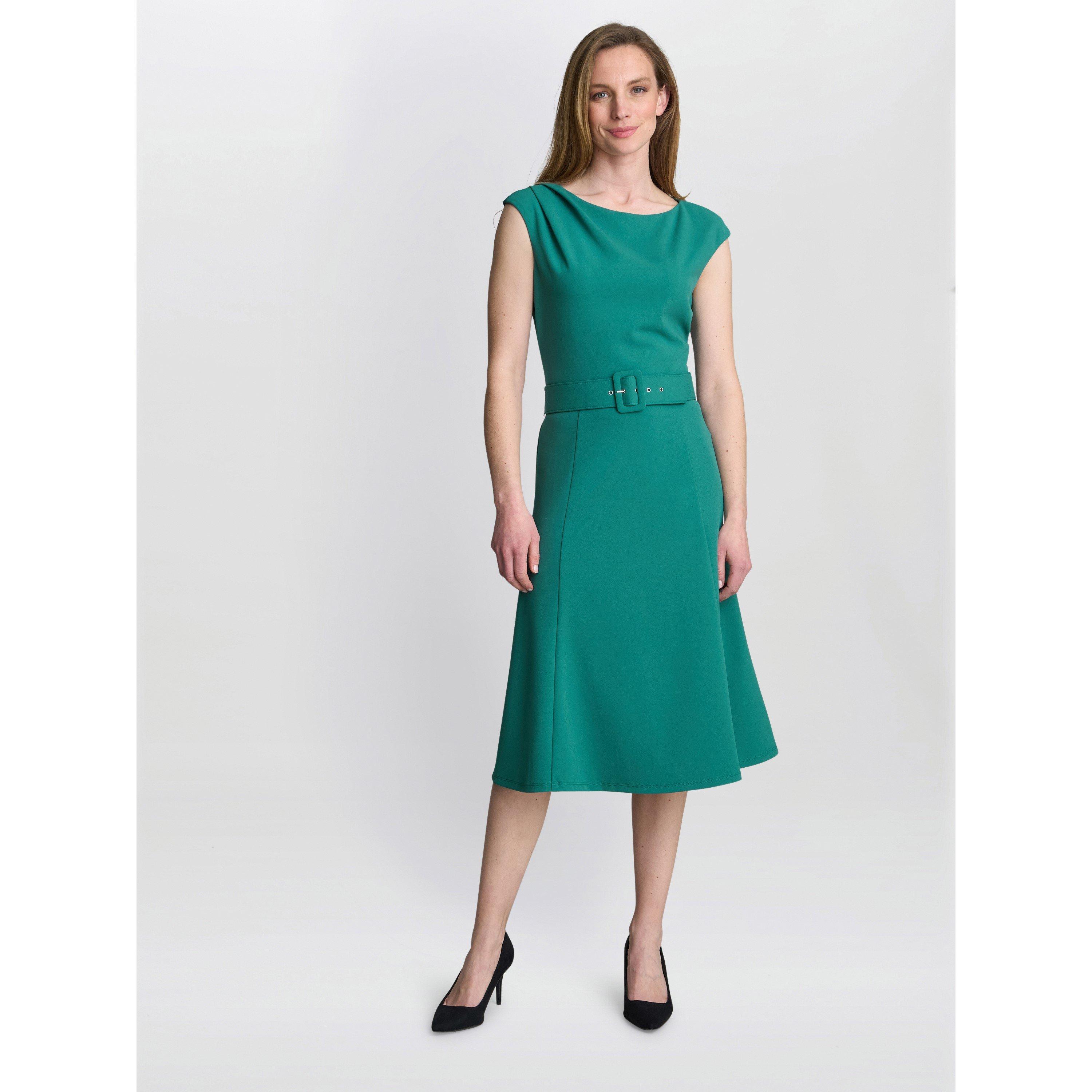 Green - Gina Bacconi - Women's Mary Belted Fit and Flare Dress - 3