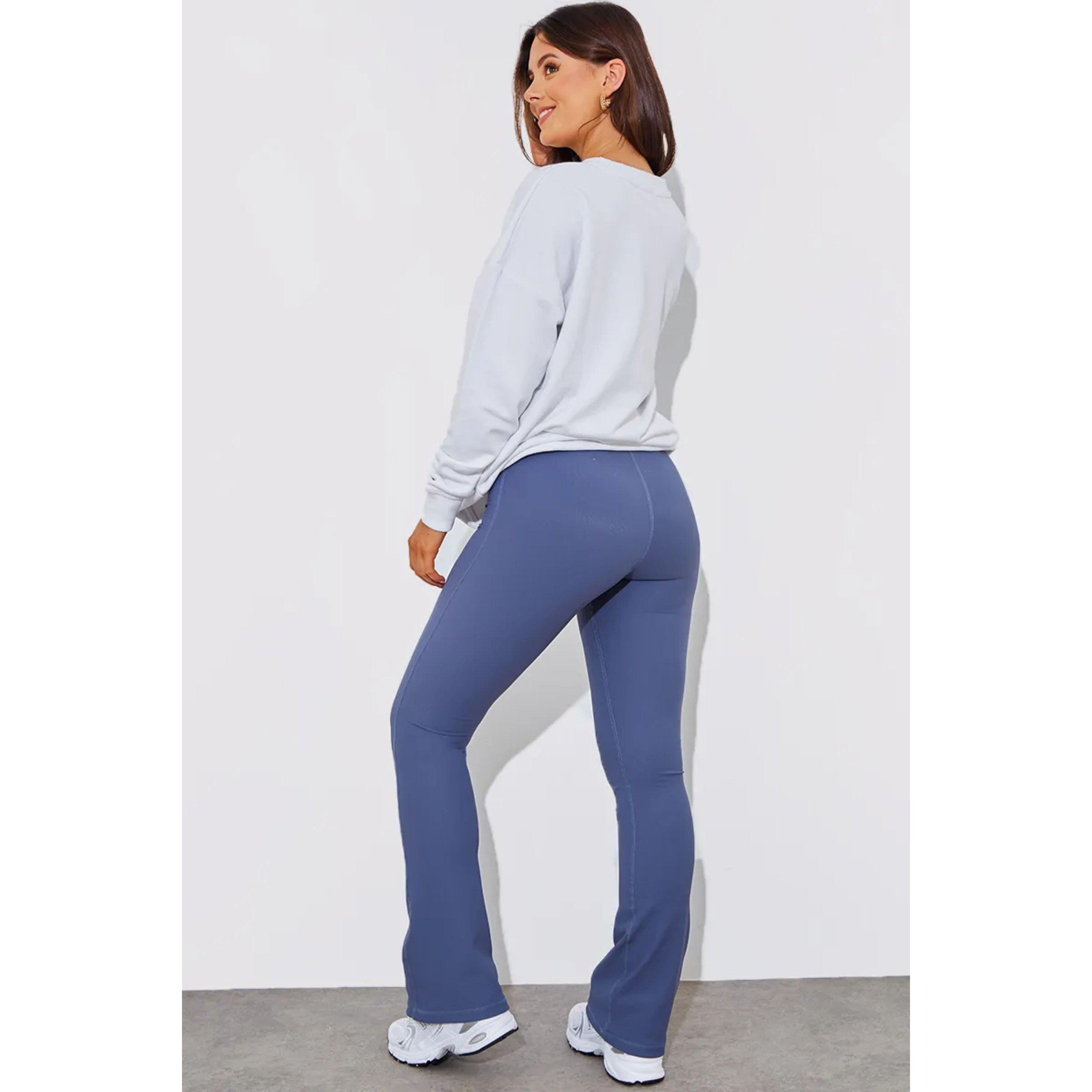 Blue - In The Style - Tall Blue High Waist Kick Flare Rib Trouser - 2