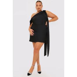 In The Style Black Satin Asymmetric Neckline Mini Dress