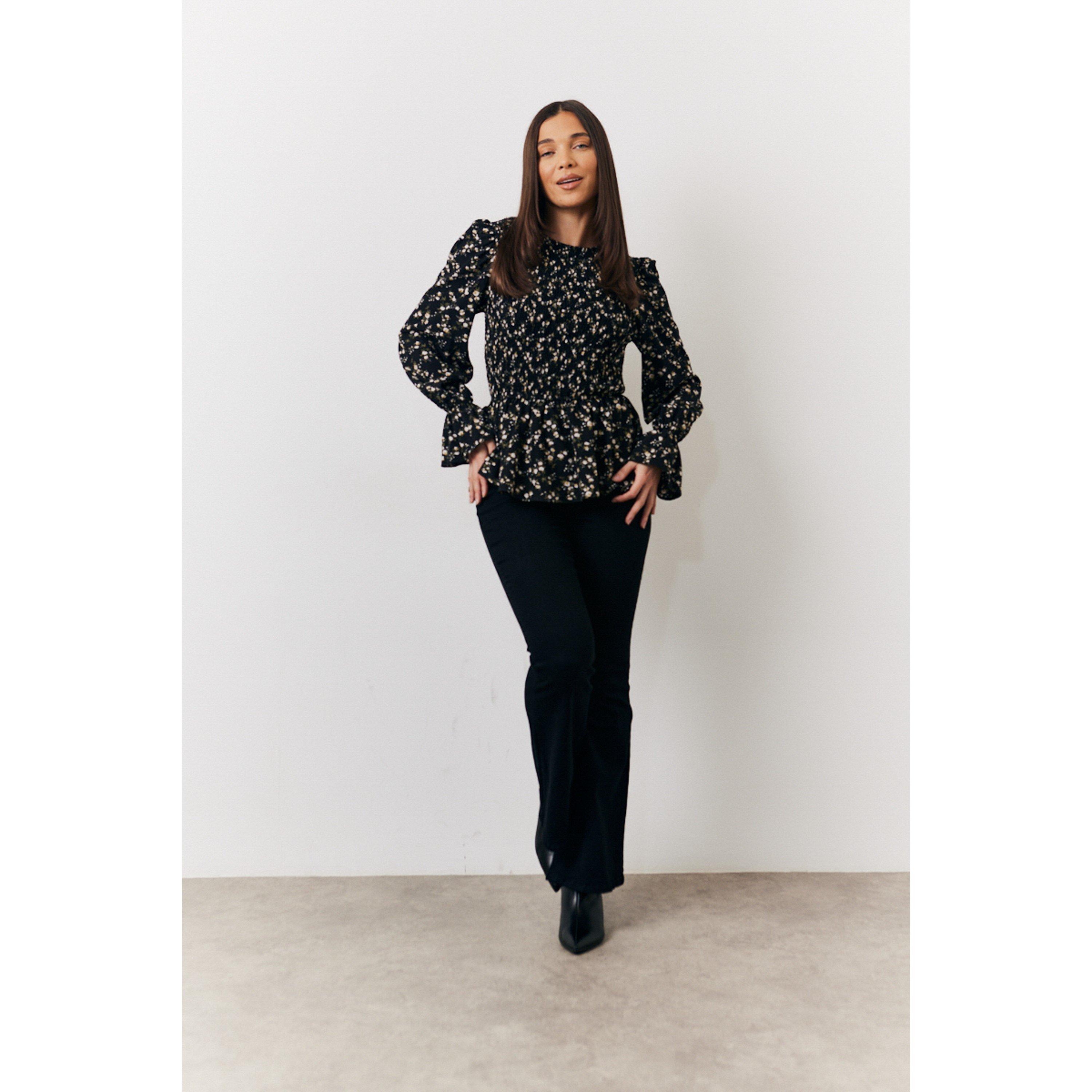 Black - In The Style - Multi Floral Belted Shirred Bust Blouse - 1