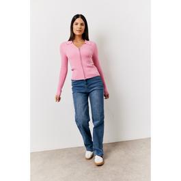 In The Style Pink Fine Gauge Knit Zip up Detail Top