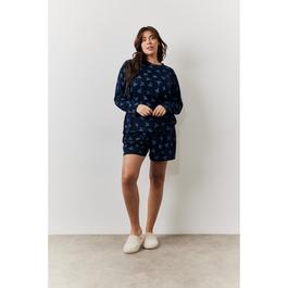 In The Style Navy Bow Print Long Sleeve and Short Set