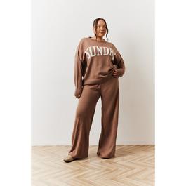 In The Style Mocha Knitted Wide Leg Co Ord Jogger