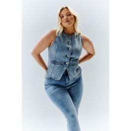 In The Style Blue Denim Crew Neck Waistcoat