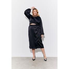 In The Style Black Satin Frill Midi