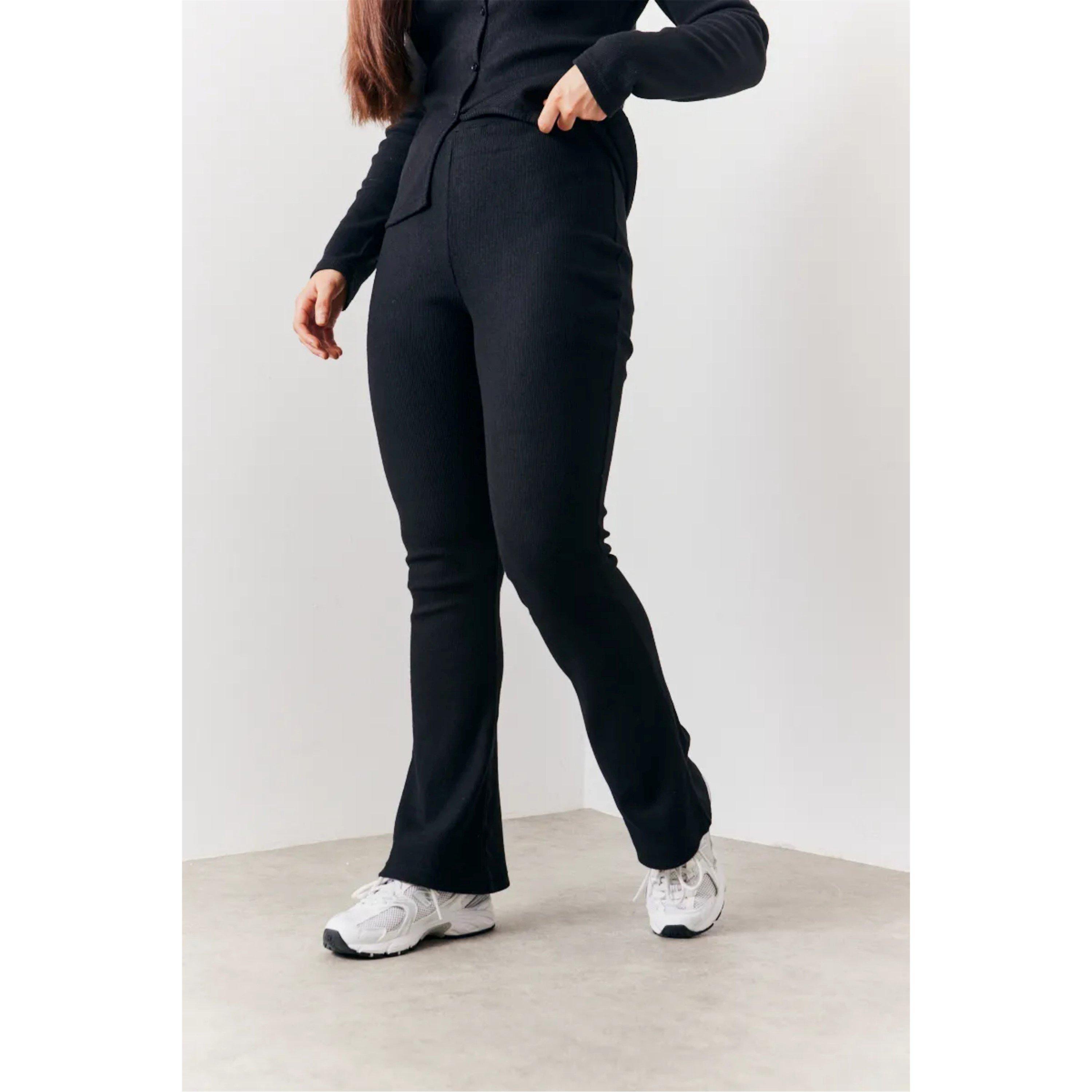 Black - In The Style - Black Brushed Rib Fit and Flare Trouser - 3
