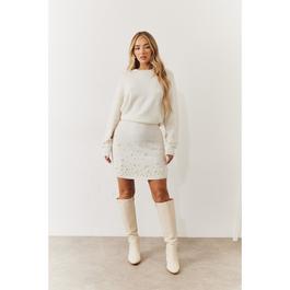 In The Style Cream Pearl Embellished 2 in 1 Mini Dress