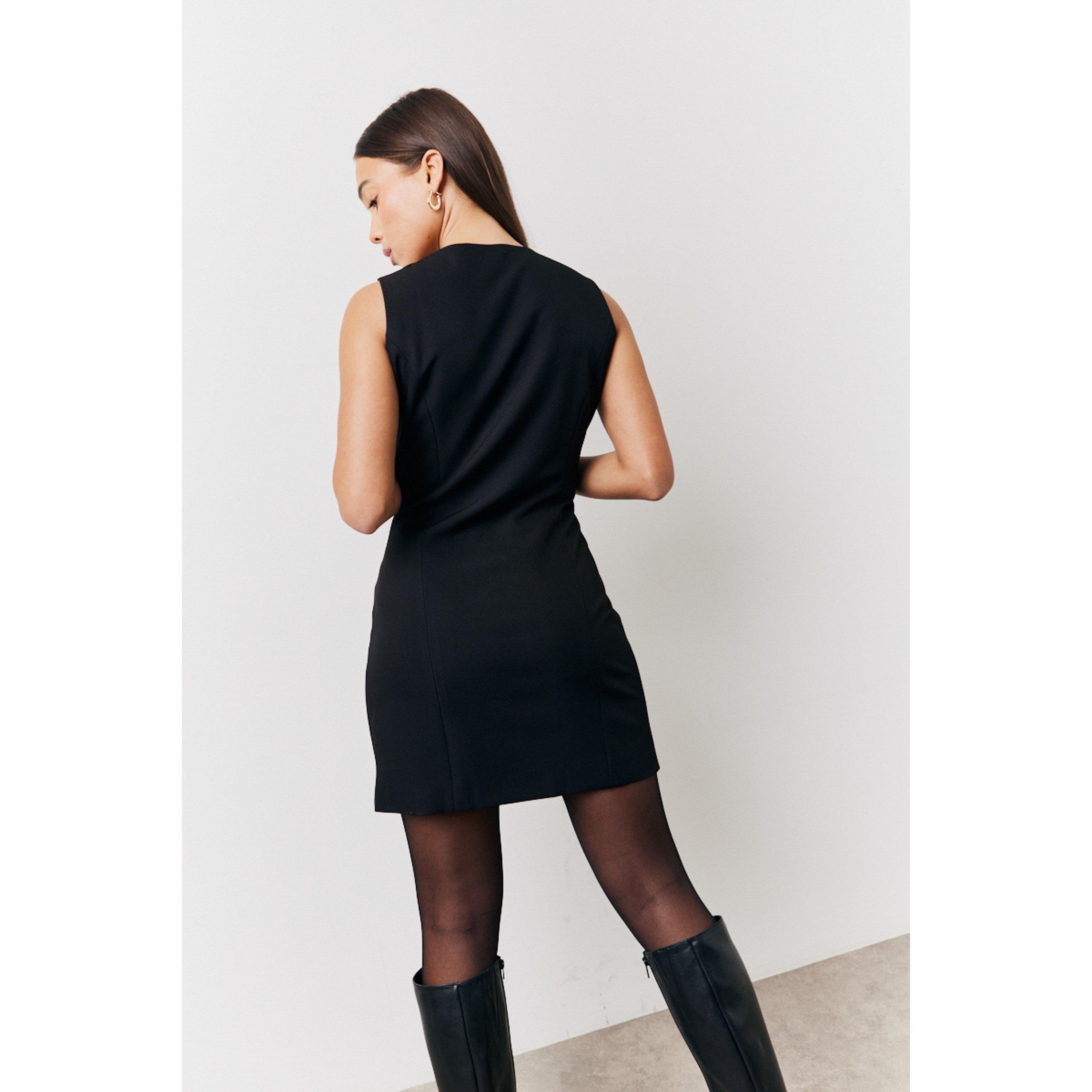 Black - In The Style - Black Round Neck Button Through Mini Dress - 4