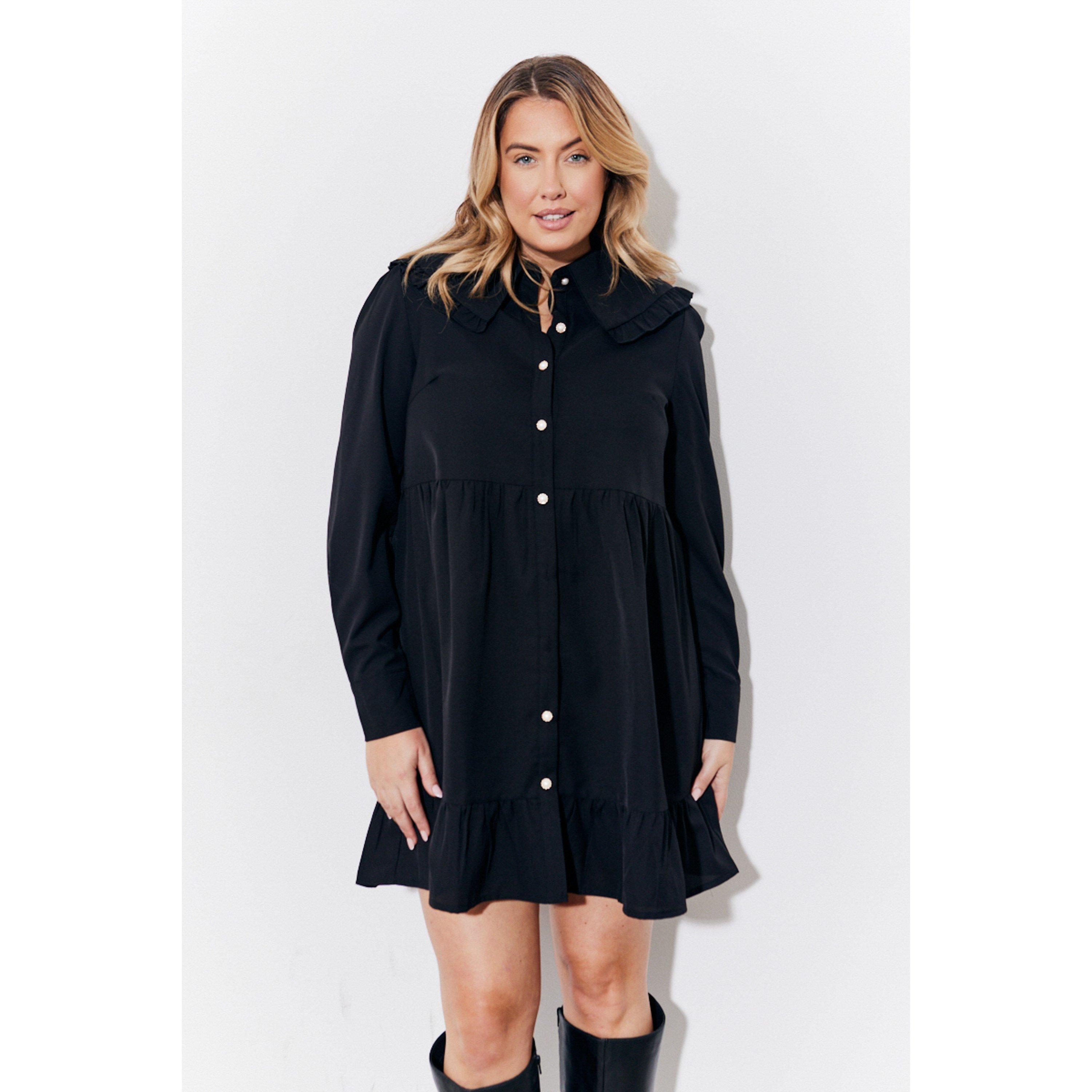 Black - In The Style - Black Peter Pan Collared Button up Smock Dress - 3