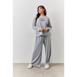 In The Style Grey Long Sleeve Top and Trouser Slogan Pj Set