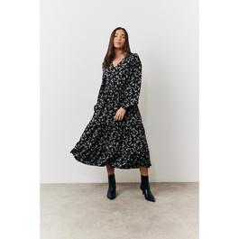 In The Style Black Ditsy Wrap Midi Dress