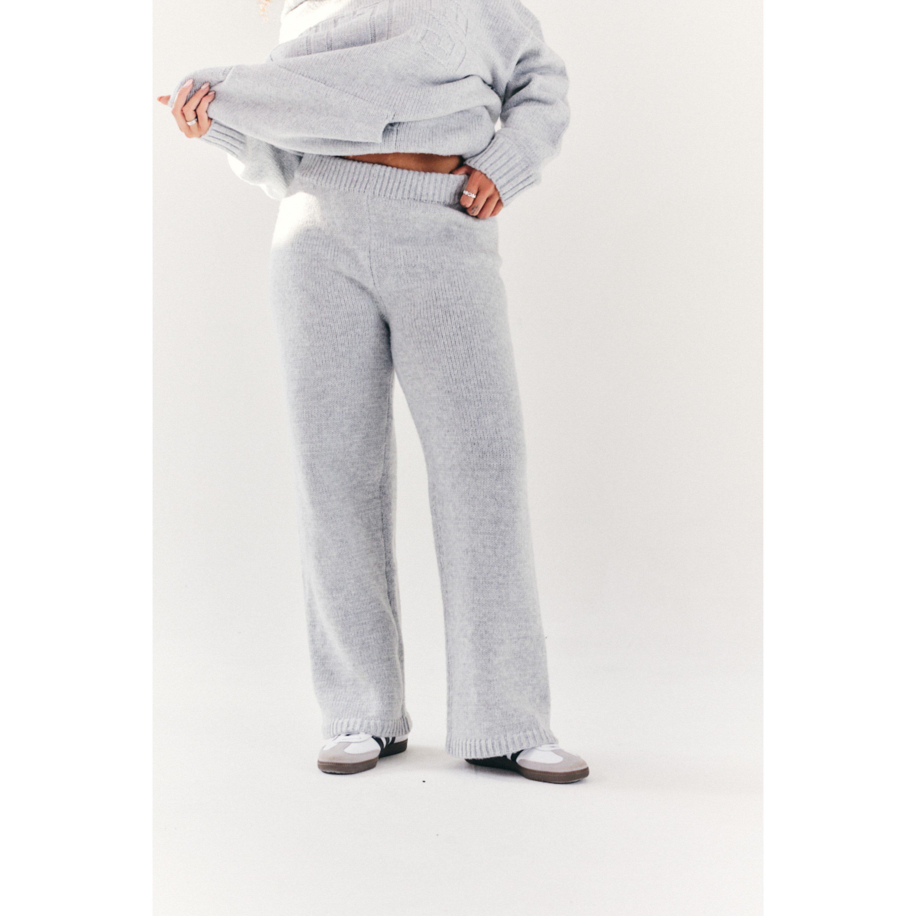 Grey - In The Style - Grey Knitted Wide Leg Co Ord Trouser - 3