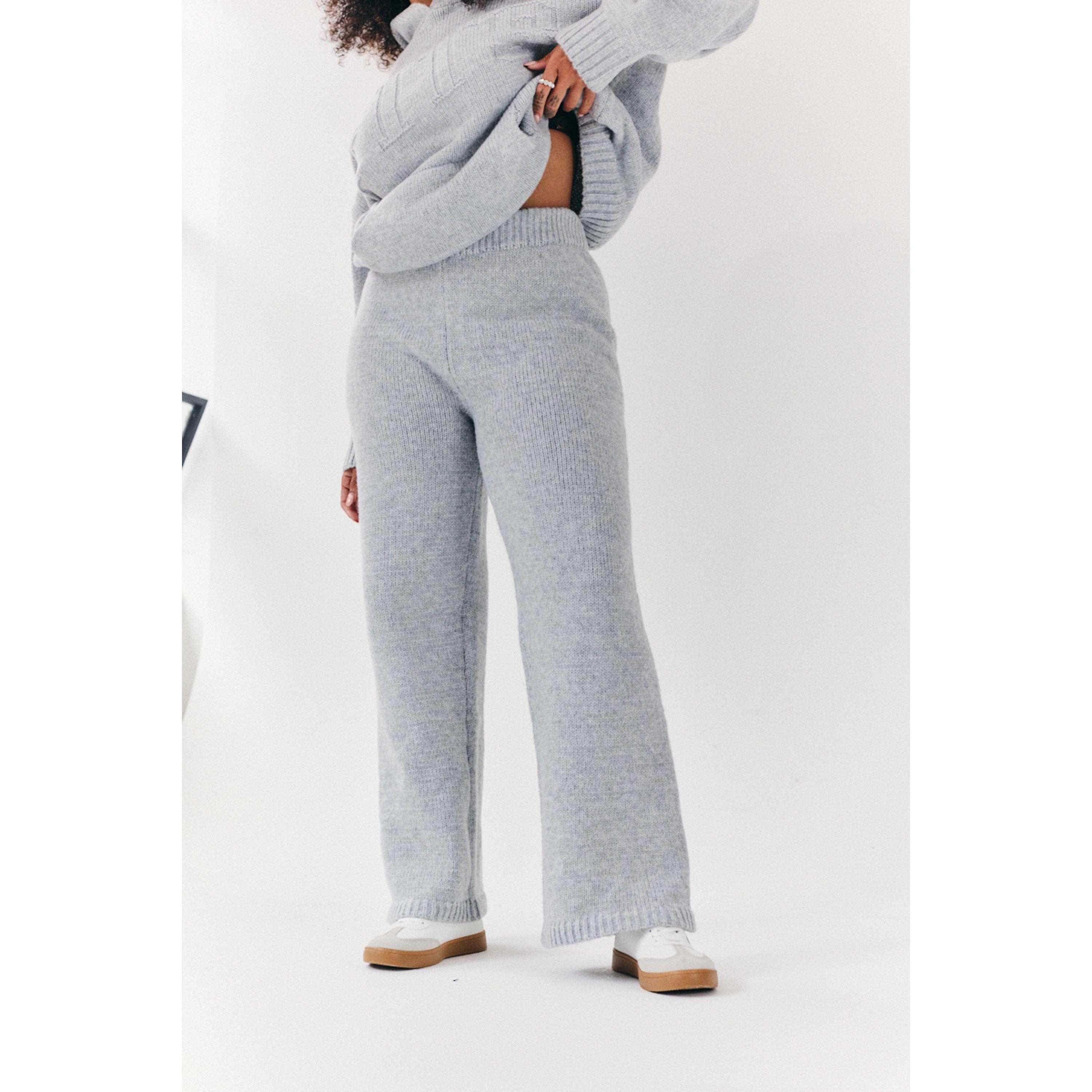 Grey - In The Style - Grey Knitted Wide Leg Co Ord Trouser - 4