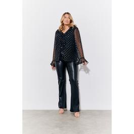 In The Style Black Dobby Ruffle Blouse
