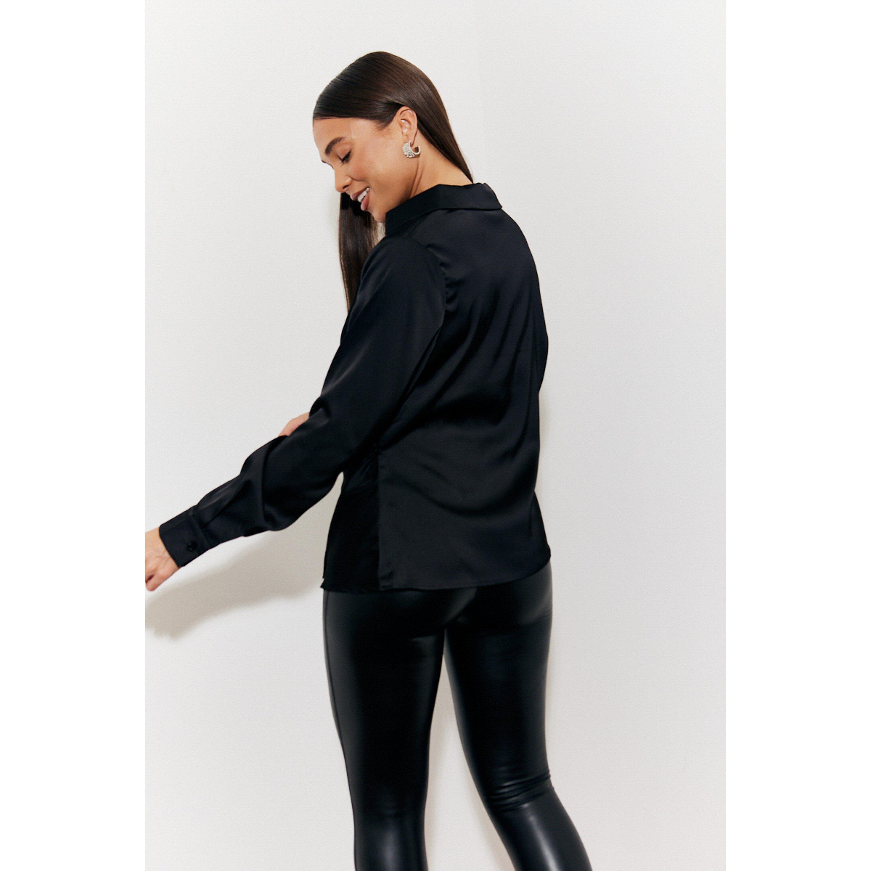 Black - In The Style - Black Asymmetric Button Detail Shirt - 4