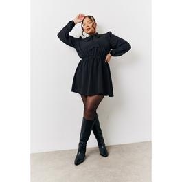 In The Style Black Polka Dot Mini Dress with Tie Neck