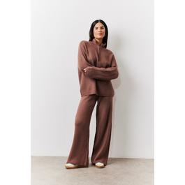 In The Style Petite Mocha Wide Leg Knit Co-Ord Trousers