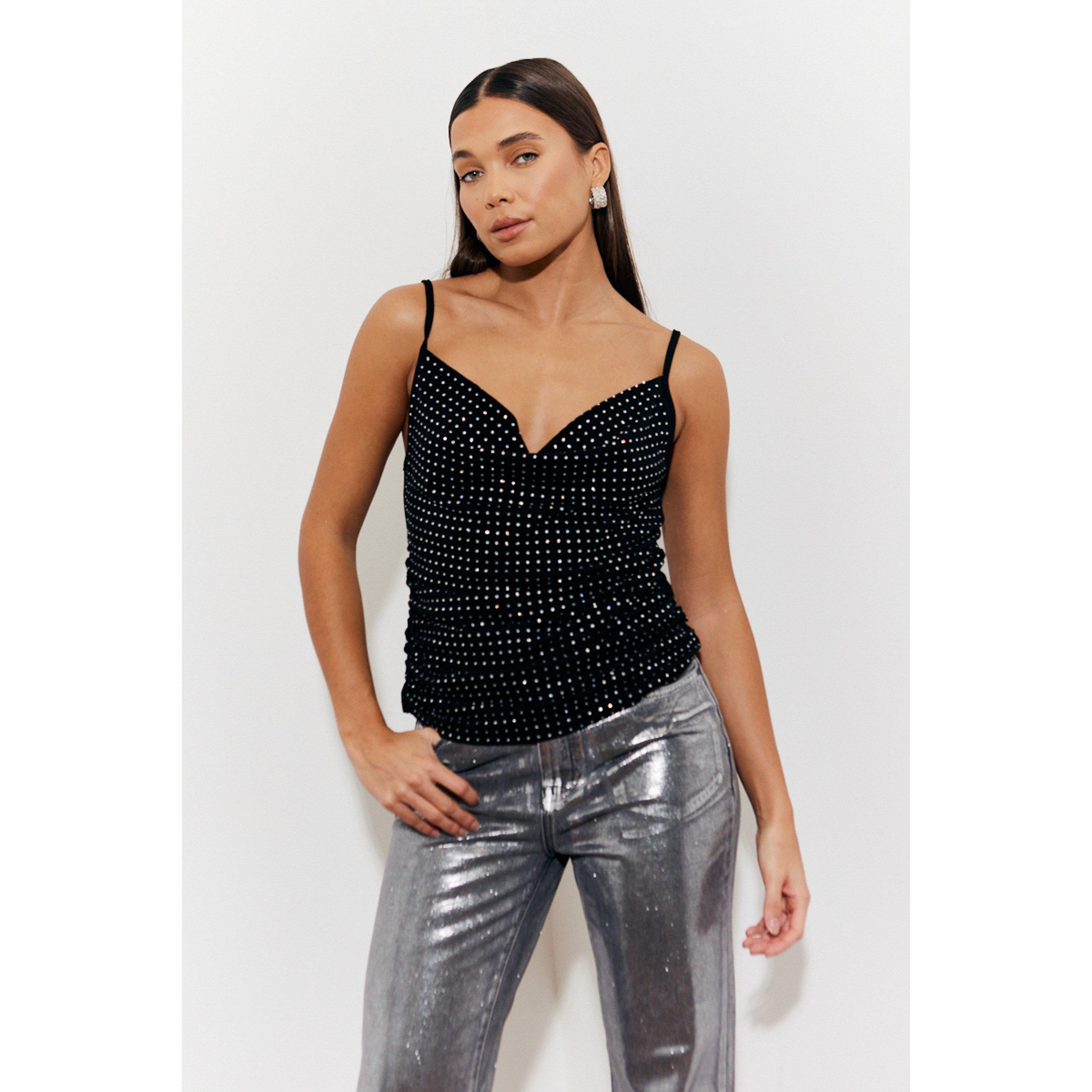 Black - In The Style - Black Cowl Neck Hotfix Camisole Top - 3