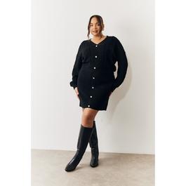 In The Style Black Cable Knit v Neck Diamante Button Mini Dres