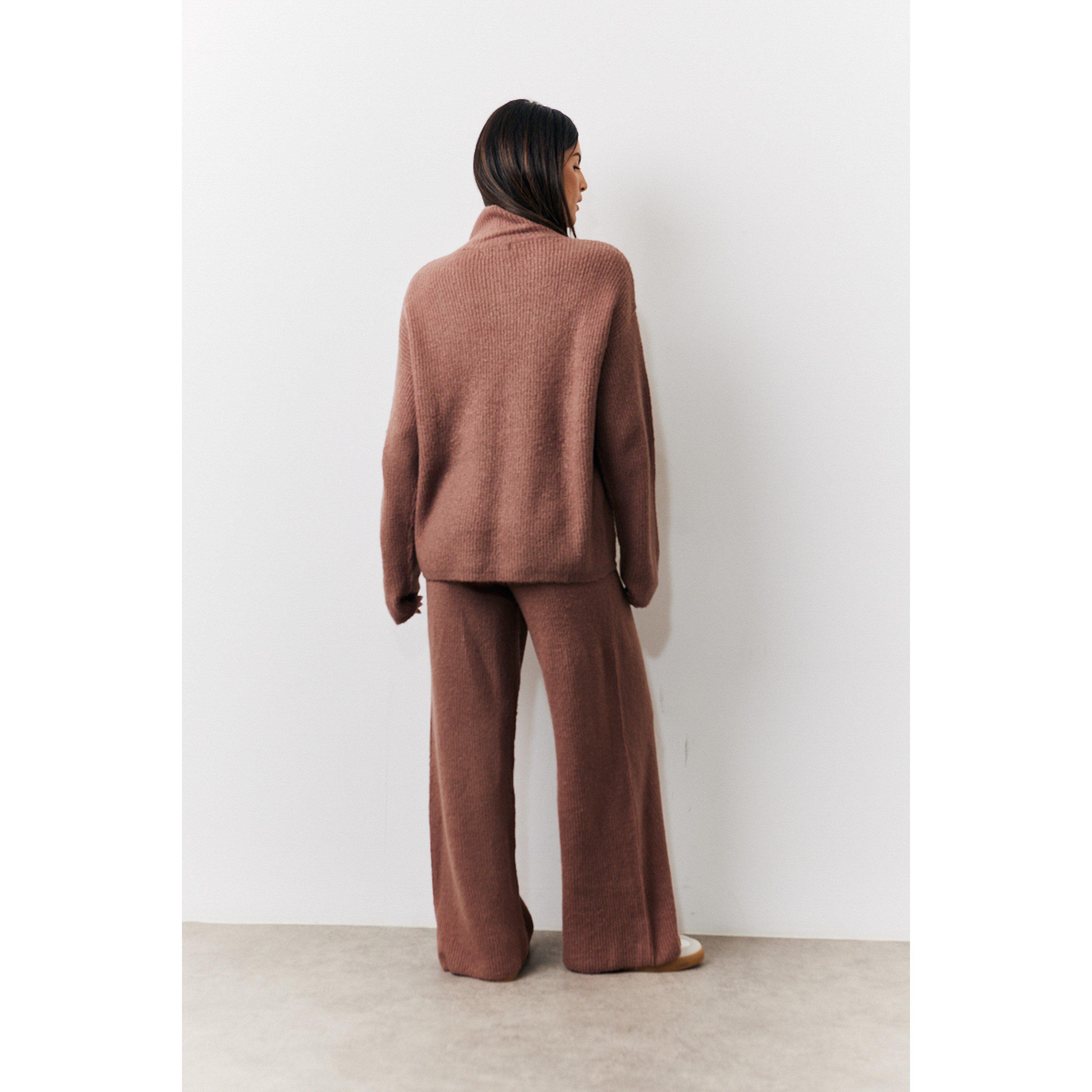 Brown - In The Style - Tall Mocha Wide Leg Knit Co-Ord Trousers - 2