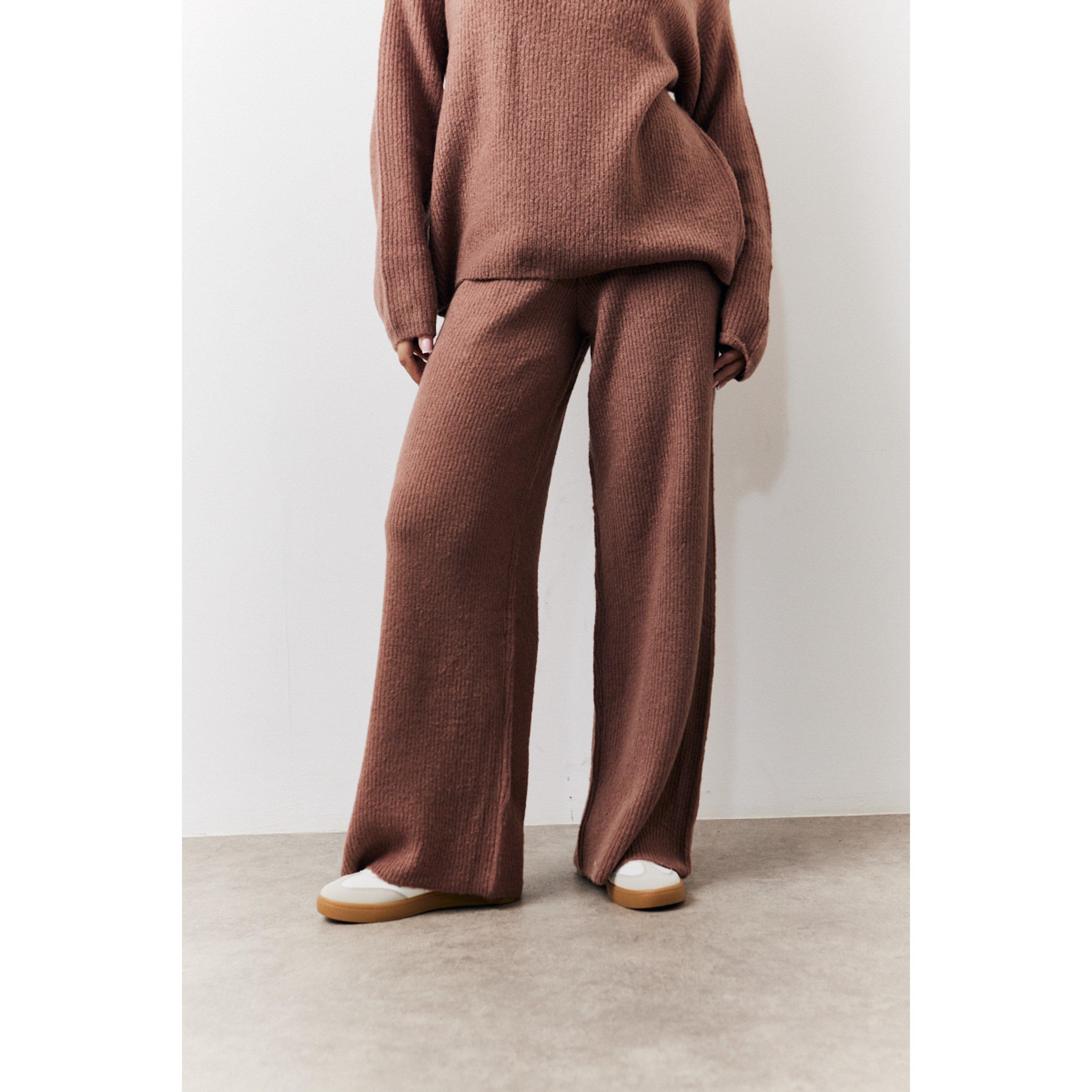 Brown - In The Style - Tall Mocha Wide Leg Knit Co-Ord Trousers - 3