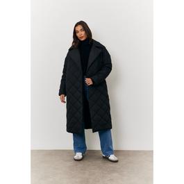 In The Style Black Tie Waist Quilted Jacket