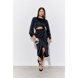 In The Style Black Curved Hem Satin Top
