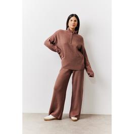 In The Style Mocha Quarter Zip Knit Co-Ord Jumper
