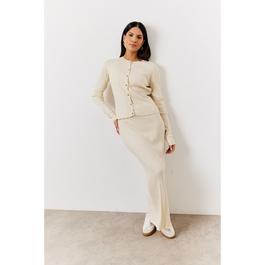 In The Style Cream Fine Gauge Round Neck Button up Co-Ord Knit