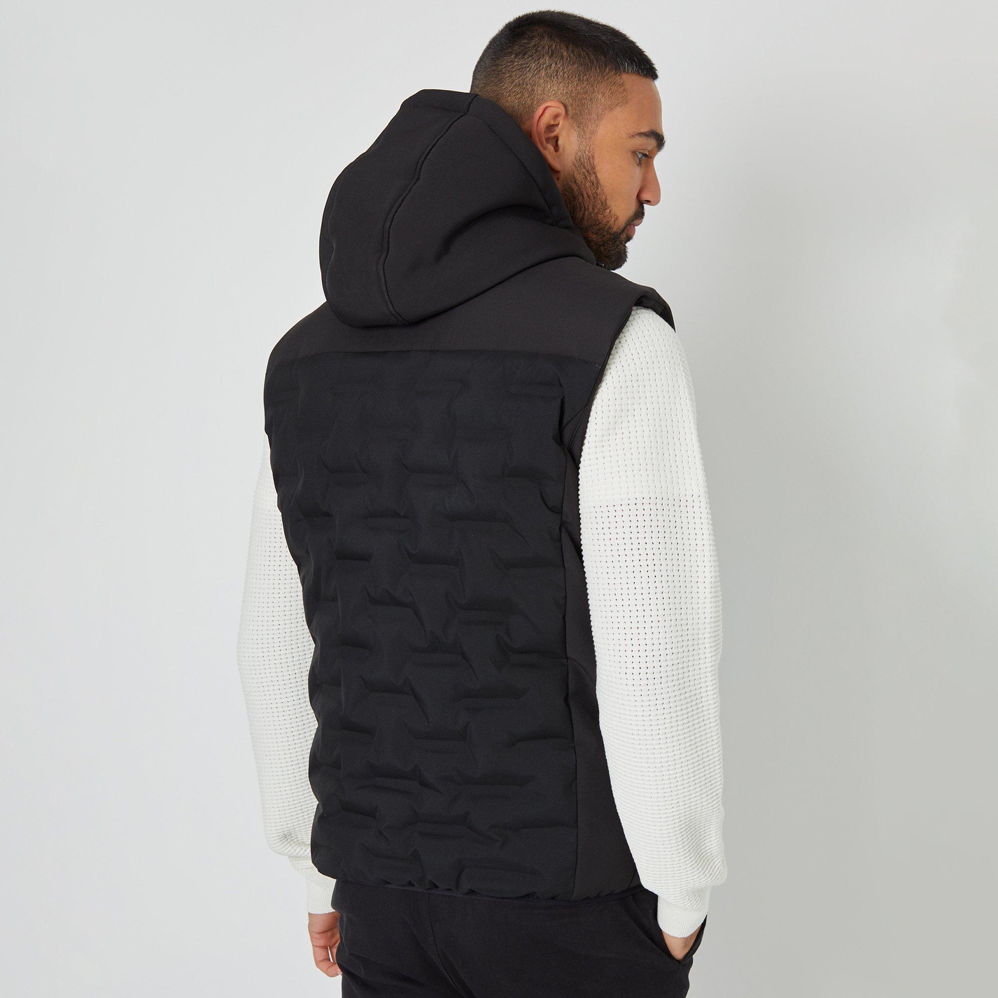 Black - Threadbare - Quilted Panel Hooded Gilet - 2