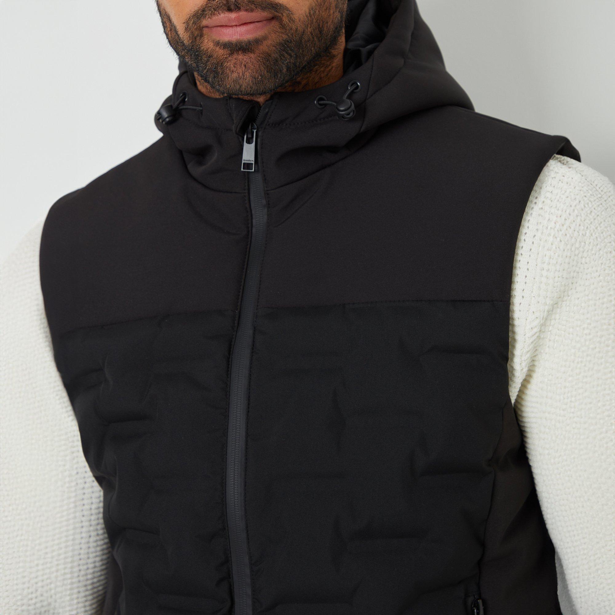 Black - Threadbare - Quilted Panel Hooded Gilet - 4