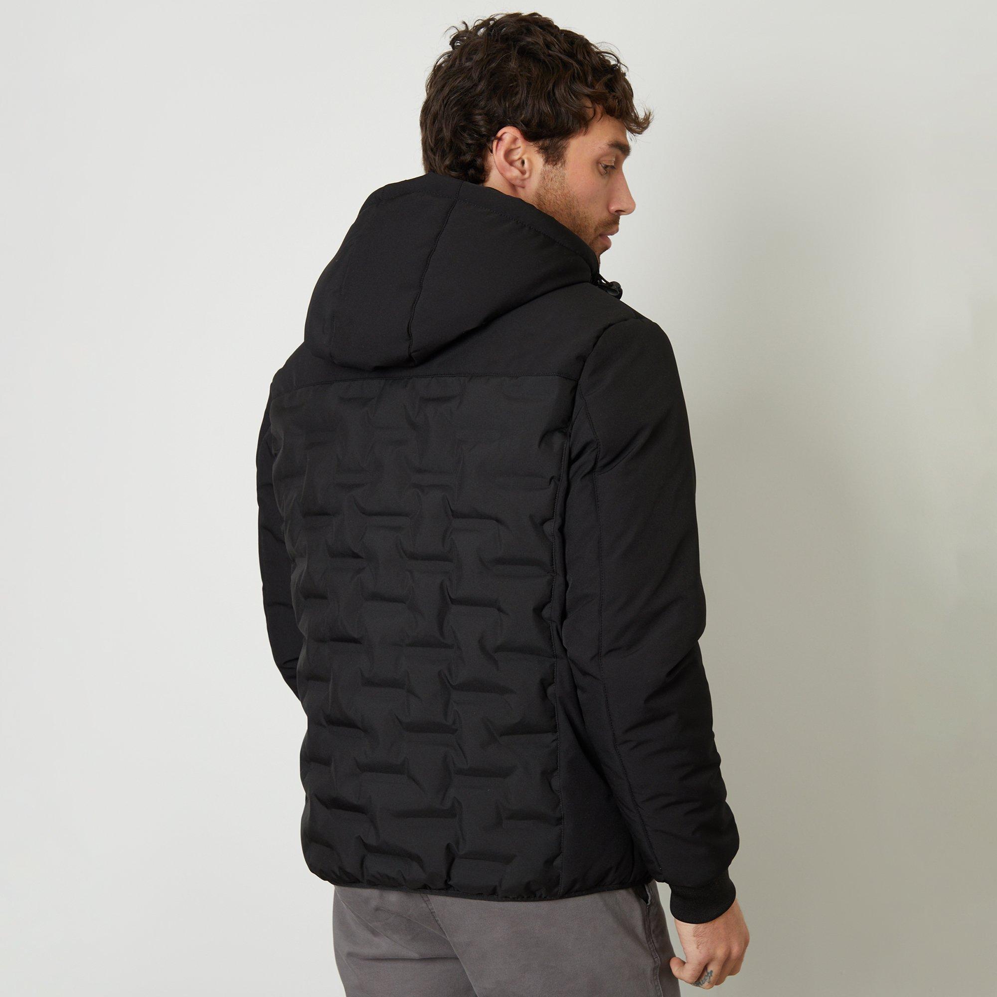 Black - Threadbare - Men's Panel Hooded Full Zip Quilted Jacket - 2