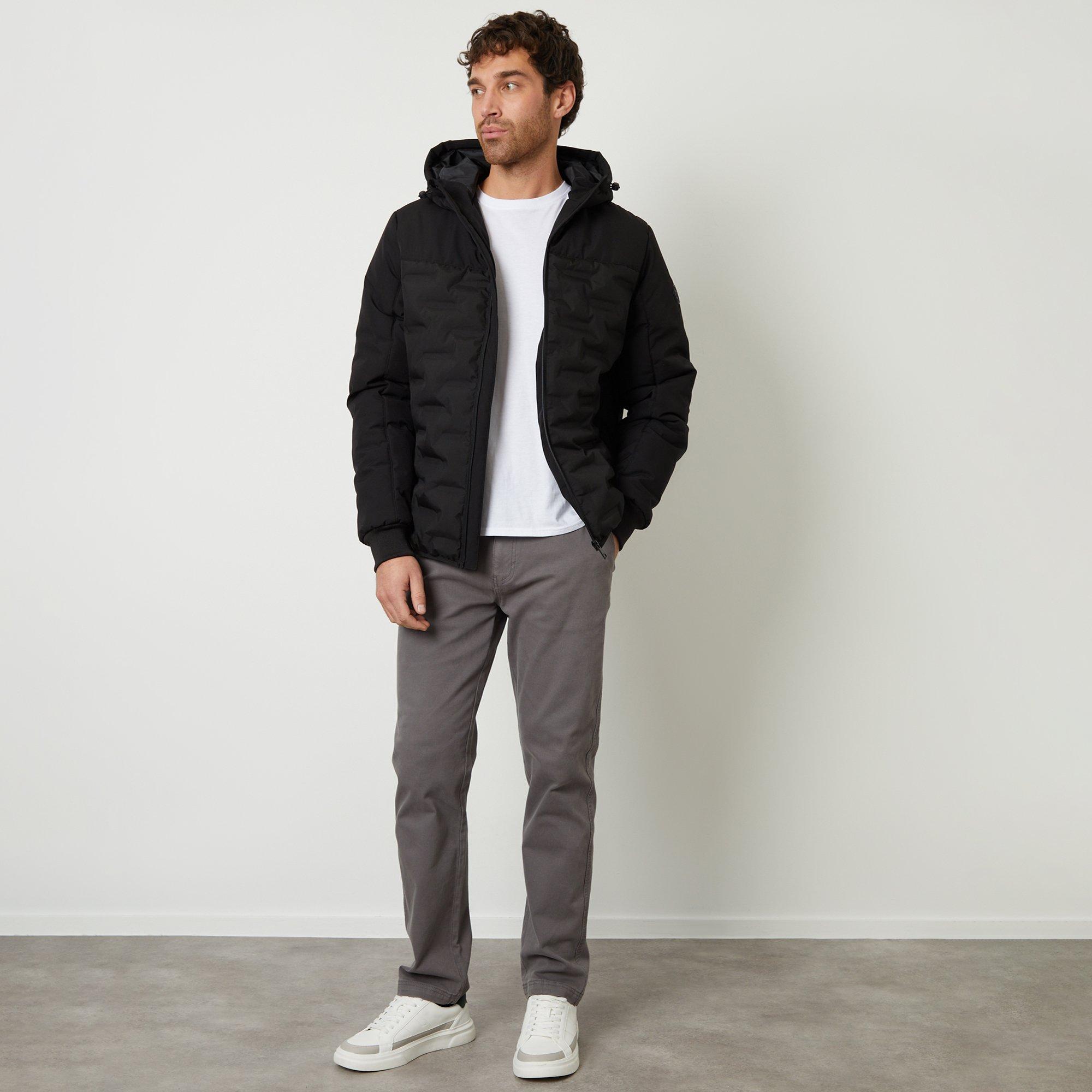 Black - Threadbare - Men's Panel Hooded Full Zip Quilted Jacket - 3