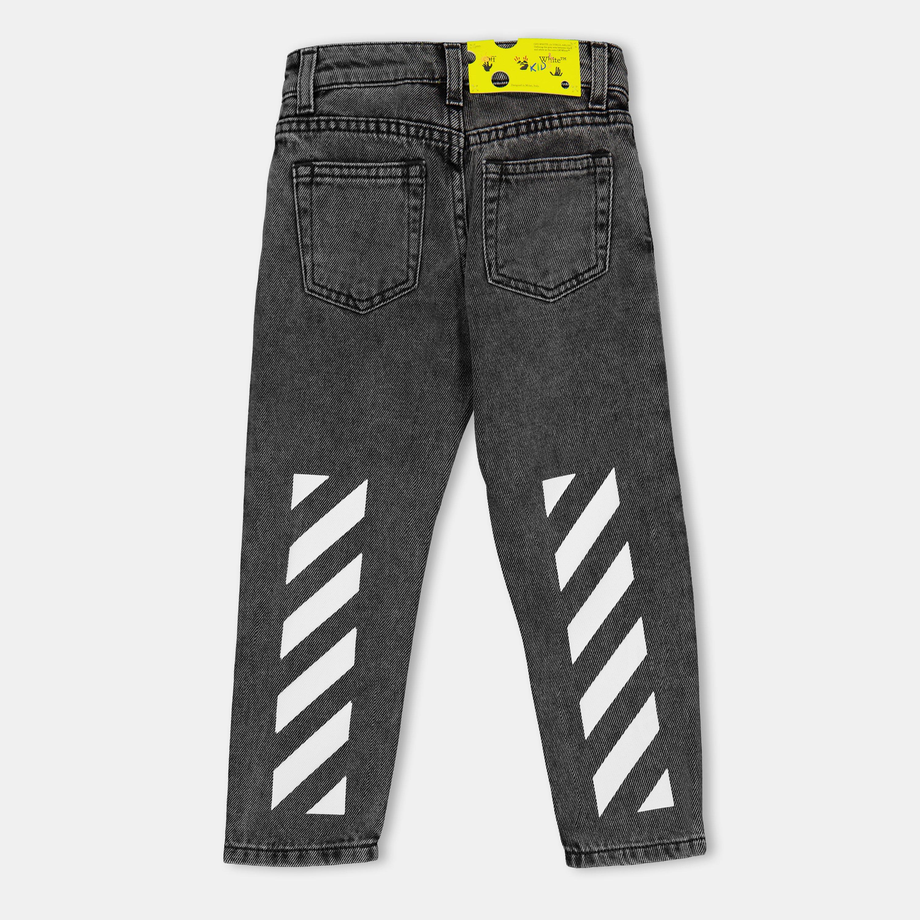 Dark Grey/White - Off White - Kids Straight Fit Jeans - 2