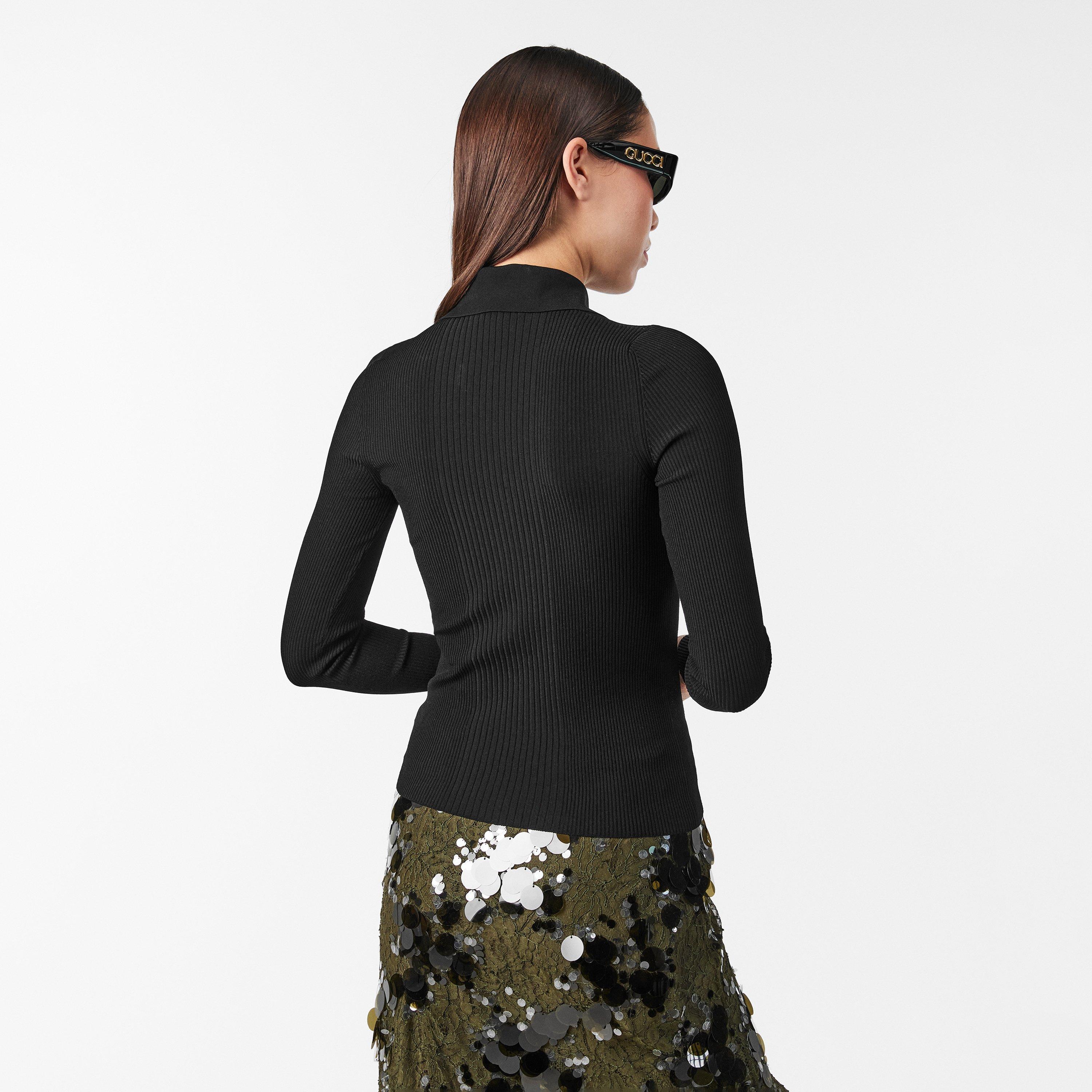 Black 1000 - Gucci - Women's Viscose Fine Rib Polo Shirt - 4