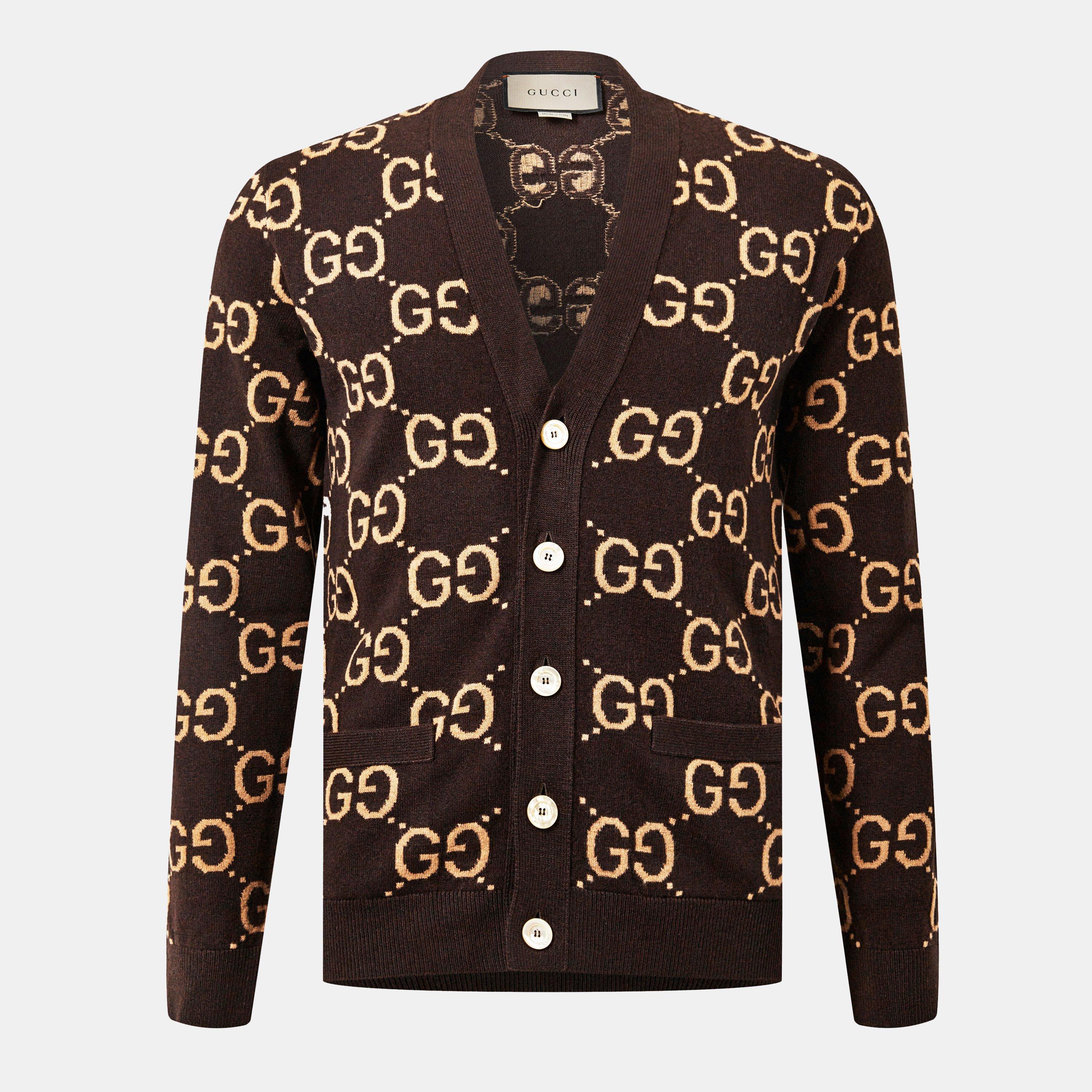 Bordeaux/Camel - Gucci - Monogram Jacquard Cardigan - 1
