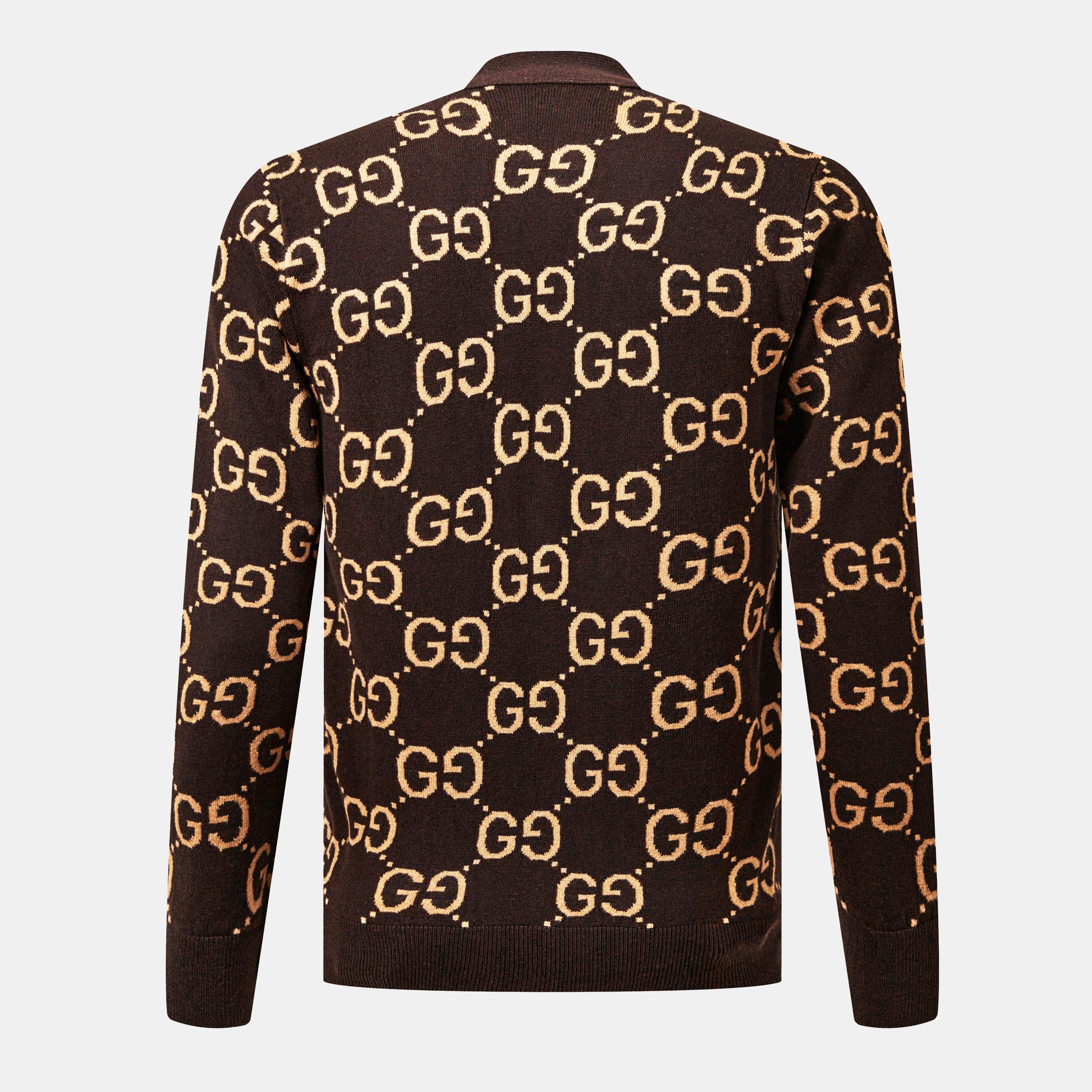 Bordeaux/Camel - Gucci - Monogram Jacquard Cardigan - 2