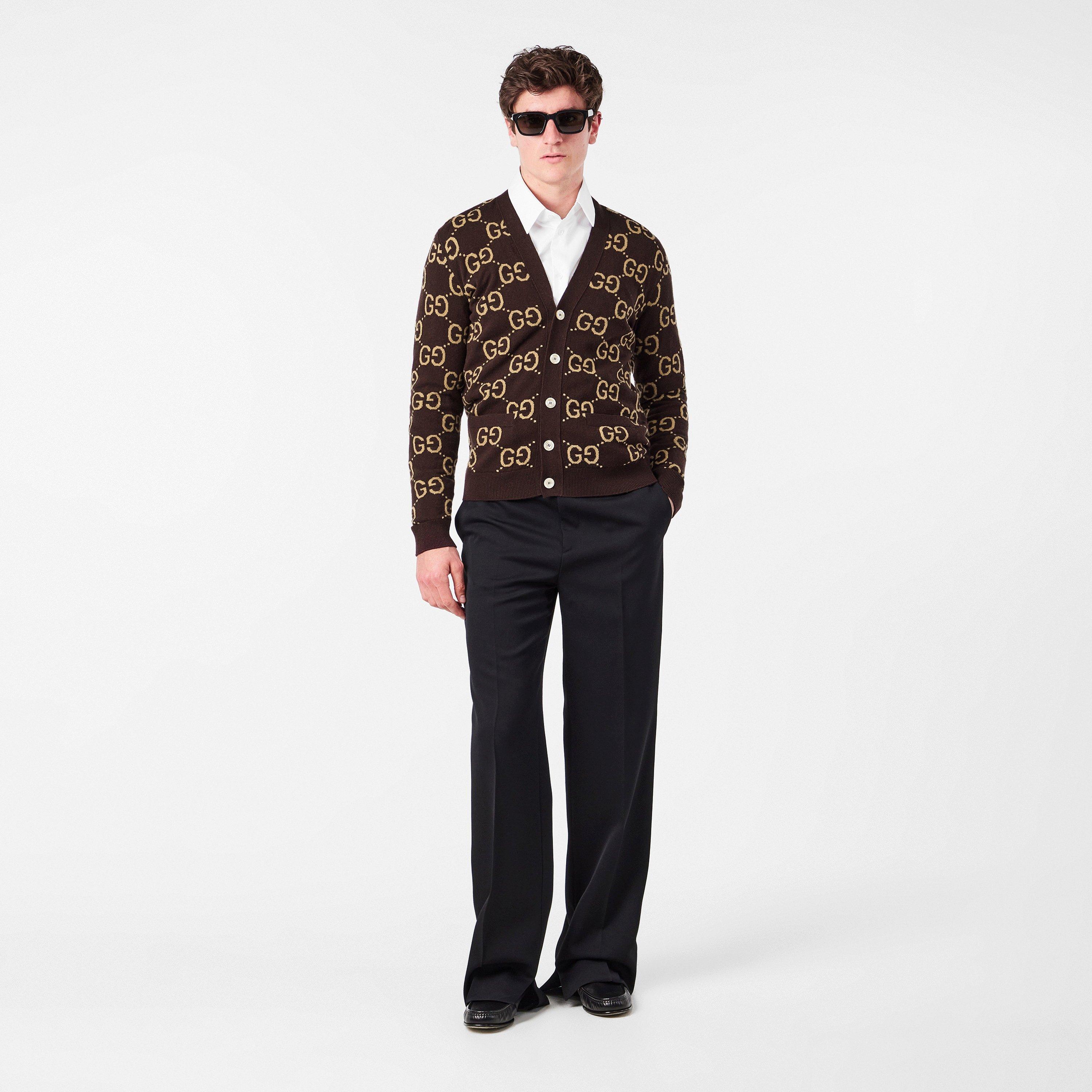 Bordeaux/Camel - Gucci - Monogram Jacquard Cardigan - 6