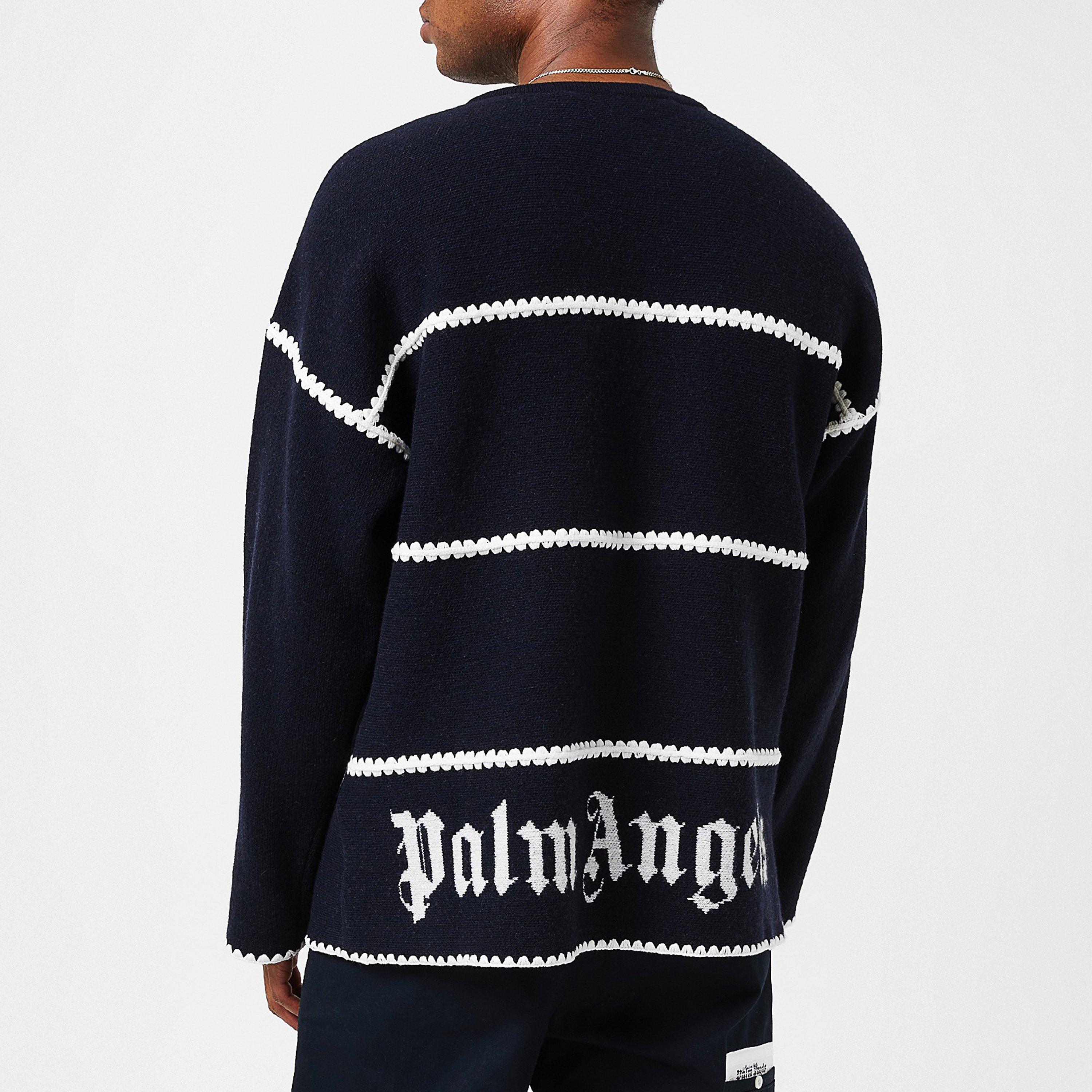 Navy 4603 - Palm Angels - Monogram Striped Sweatshirt - 3