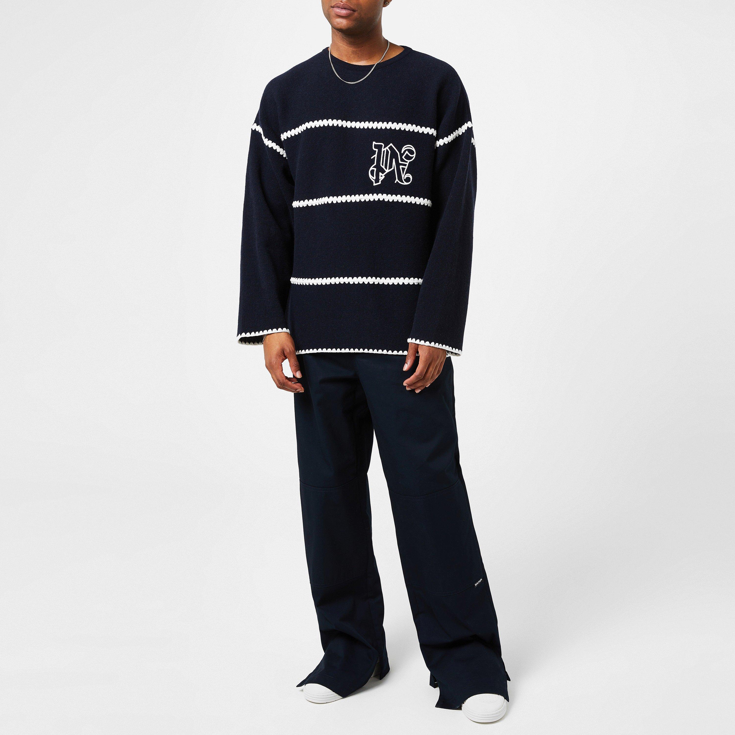Navy 4603 - Palm Angels - Monogram Striped Sweatshirt - 4