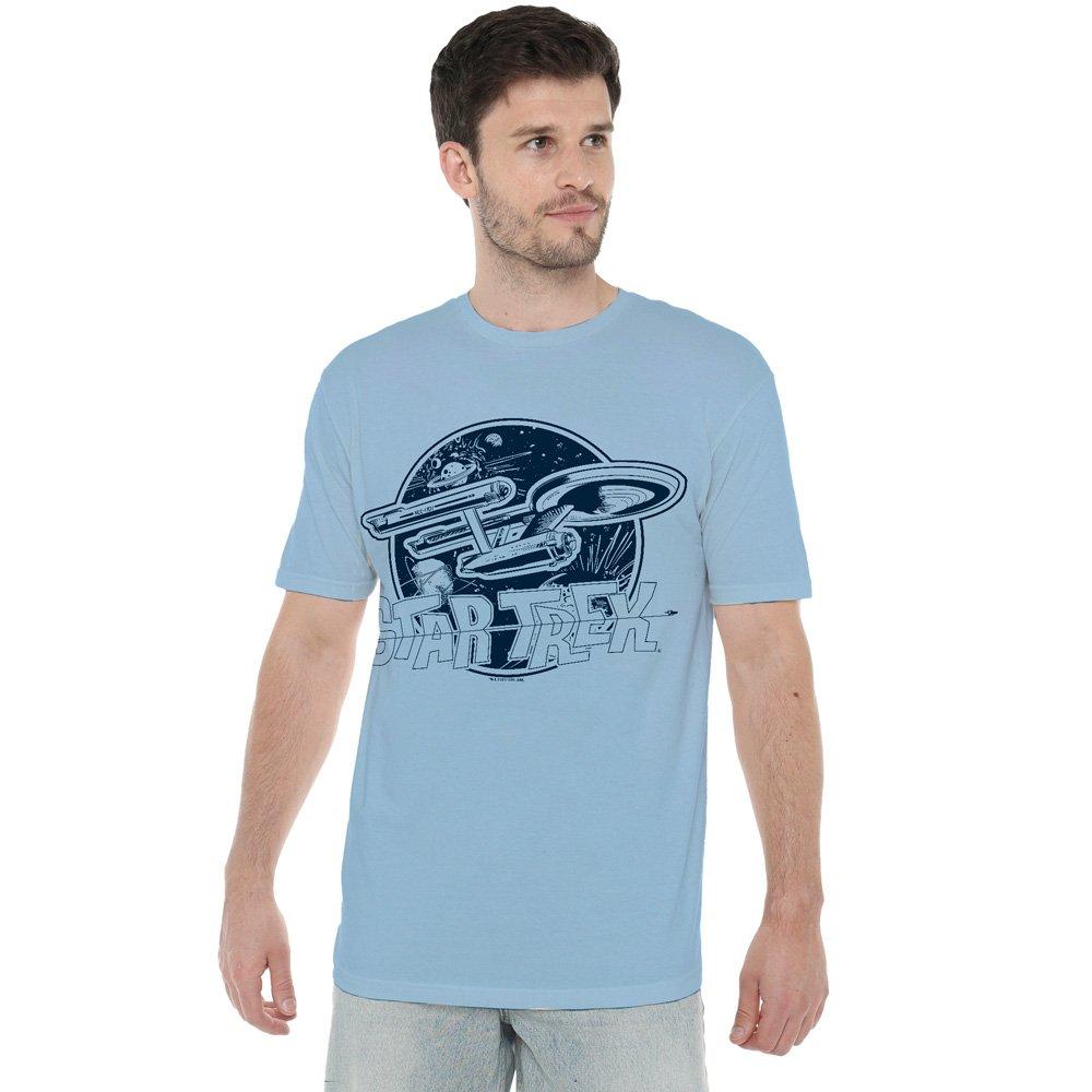 Blue - Star Trek - Star Trek Retro Enterprise T Shirt Light Blue - 1