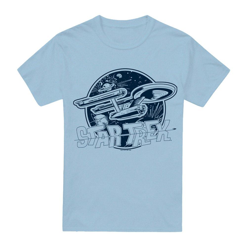 Blue - Star Trek - Star Trek Retro Enterprise T Shirt Light Blue - 4