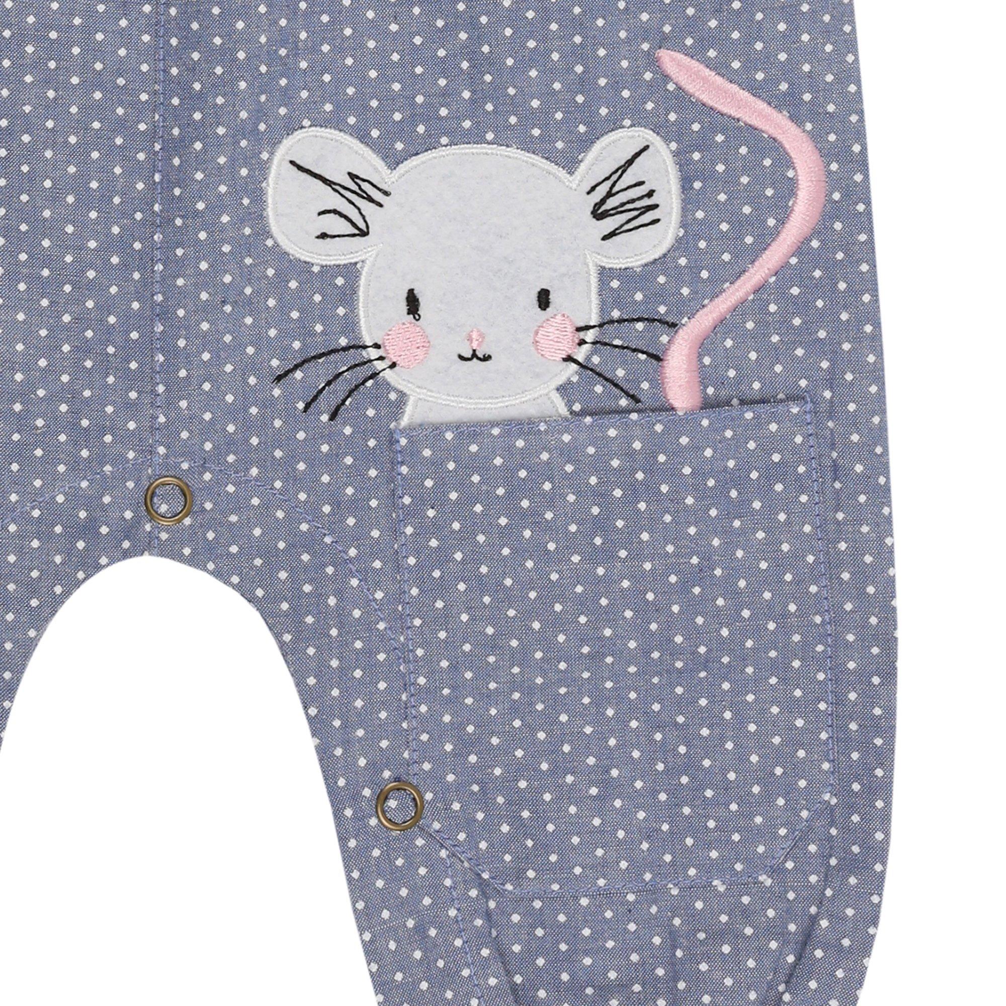 Blue - Lilly and Sid - Mouse Pocket Dungaree - 4